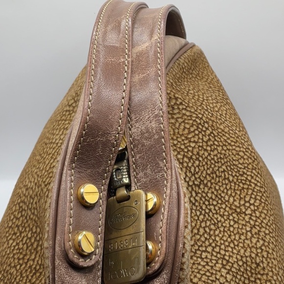 BORBONESE Handbag Glot Pattern Suede x Leather Authentic - Picture 4 of 9